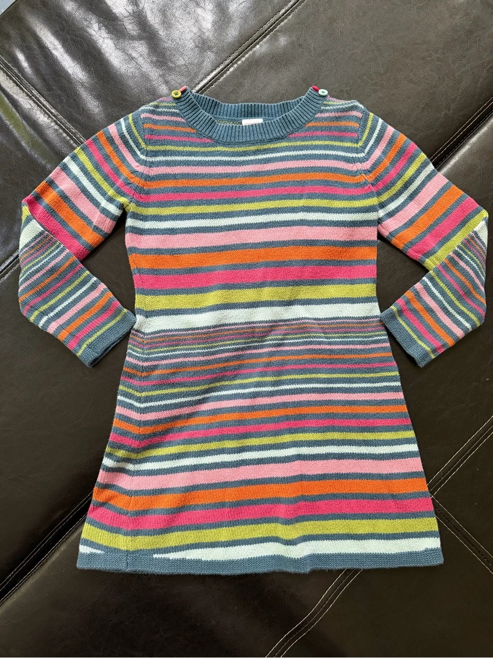 Gymboree - Girl’s Multicolor Striped Knit Dress with Button Shoulders